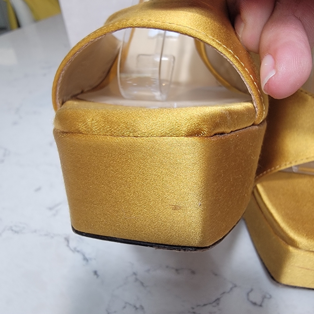Jimmy Choo Saeda Platform Sandal Yellow Crystal Ankle Strap 37 luxury wedding - Picture 8 of 15